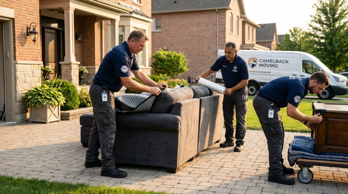 Large estate moving crew wrapping furniture in Amboy, IL