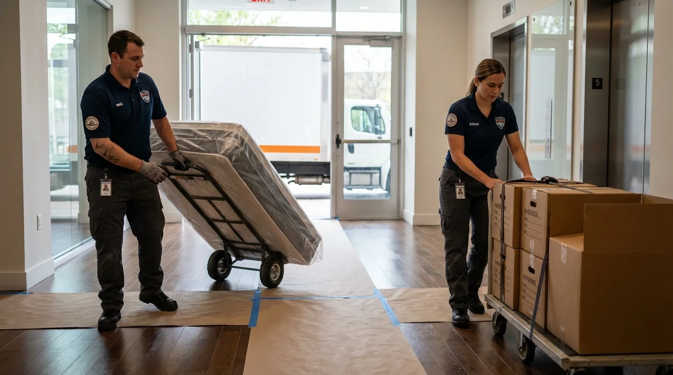 Professional apartment movers loading elevator in Amboy, IL